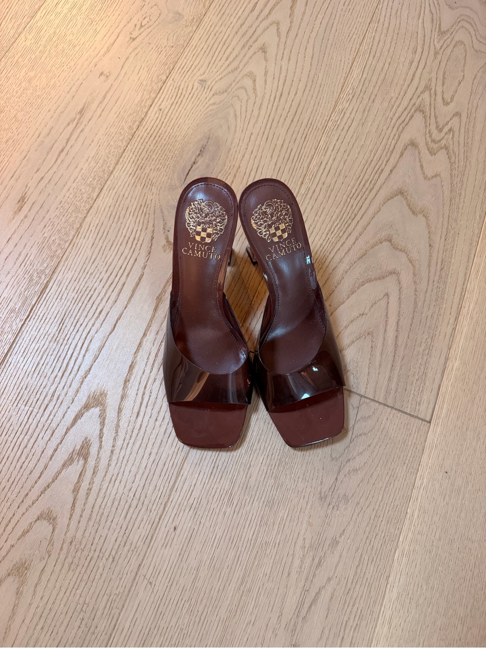 Vince Camuto Deep Brown Patent Slide Mules